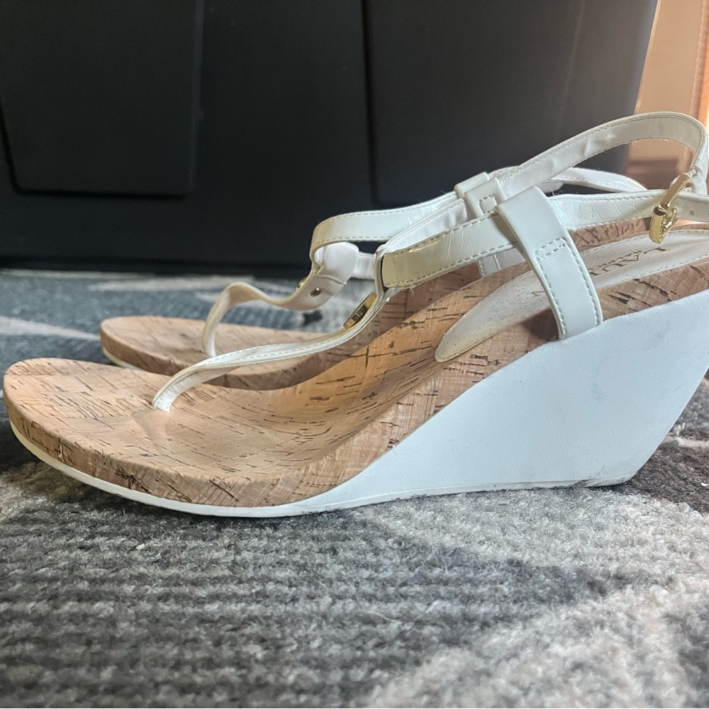 White Wedge Sandals with Cork Sole RALPH LAUREN